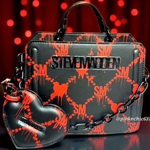 NWT Viral Tik Tok Steve Madden Bevelyn Satchel Red & Black Bleeding Hearts Purse